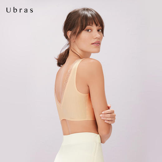Ubras140支supima棉V领无痕背心文胸透气无痕无钢圈舒适胸罩女 商品图2