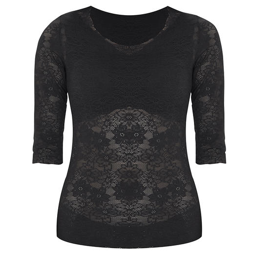 Ubras樱花蕾丝七分袖上衣女士性感时尚百搭打底中袖上衣秋季新款 商品图1