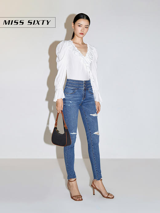 Miss Sixty2021春季新款衬衫女V领荷叶边泡泡袖上衣6N1XJ0920000 商品图4
