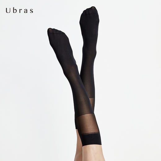 Ubras透感拼接天鹅绒及膝袜时尚透气秋新款袜子女中筒袜ins潮 商品图3