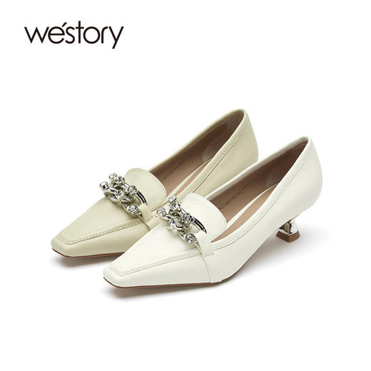 westory高跟鞋女春季链条尖头细跟婚鞋单鞋52421 商品图1