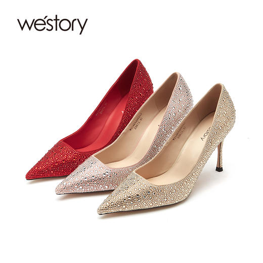 westory高跟鞋女2021年新款春季婚鞋新娘鞋细跟细钻W21AE52052 商品图1