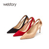 westory女鞋春季新款羊皮尖头高跟鞋细跟浅口婚鞋52641 商品缩略图1