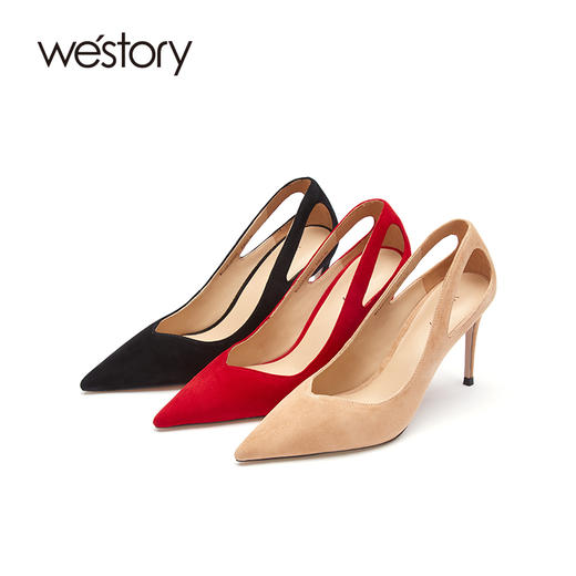 westory女鞋春季新款羊皮尖头高跟鞋细跟浅口婚鞋52641 商品图1