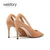 westory女鞋春季新款羊皮尖头高跟鞋细跟浅口婚鞋52641 商品缩略图3