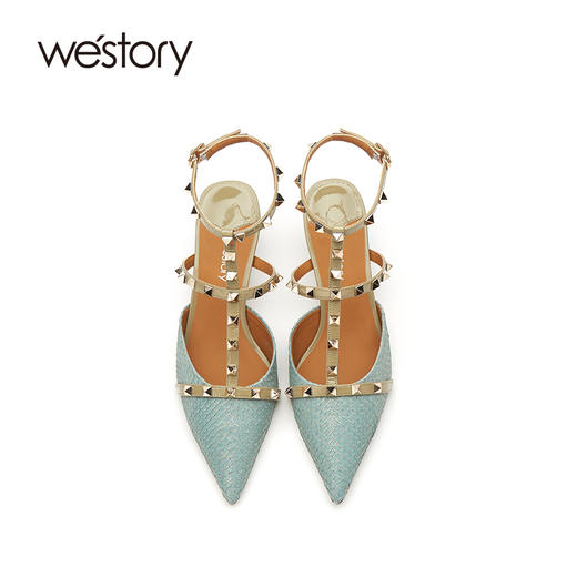 westory尖头高跟鞋女2021年春季新款细跟链条鱼纹凉鞋W21AH52661 商品图3