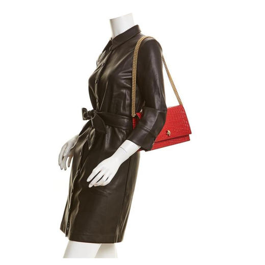 Alexander McQueen 亚历山大.麦昆 女士中号骷髅鳄鱼压纹皮革 Skull 斜挎单肩链条骷髅包 红色 630266 1HB0G 6013 商品图2