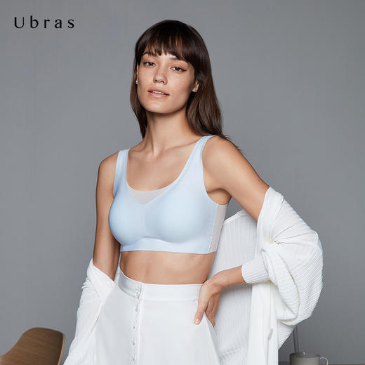 Ubras网纱拼接背心文胸后背V领内衣女无钢圈薄款透气速干胸罩 商品图0