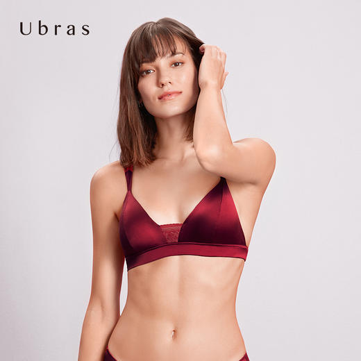 Ubras鸢尾蕾丝简约宽肩带桑蚕丝三角杯文胸中低腰巴西裤文胸套装 商品图0