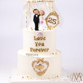 【3576】双层婚礼纪念日蛋糕白底