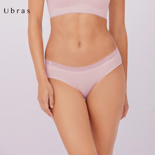 Ubras140支supima棉舒适无痕低腰三角裤不加裆透气蕾丝边内裤女 商品图4