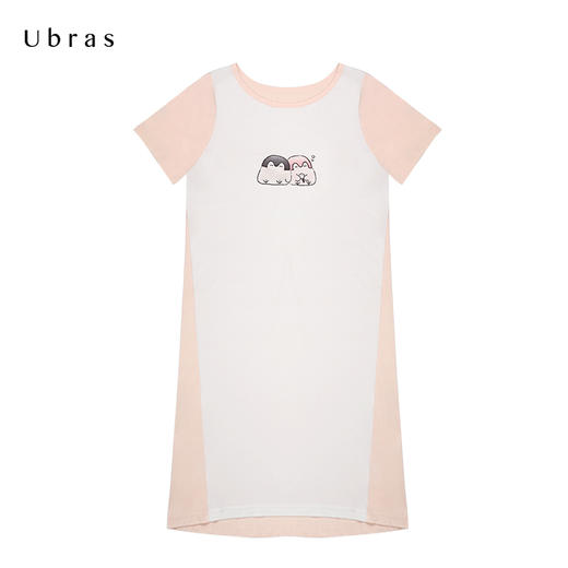 ubrasX点赞鹅拼色圆领印花T恤裙家居服环保吸湿快干女士睡裙 商品图4