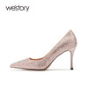 westory高跟鞋女2021年新款春季婚鞋新娘鞋细跟细钻W21AE52052 商品缩略图2