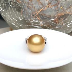 「上升」14mm南洋金珠钻石戒指