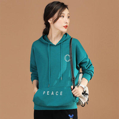 HC D8575休闲连帽套头长袖女士卫衣2021新款字母印花显瘦上衣 商品图0