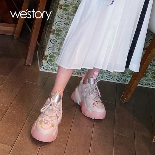 westory女鞋2021春季新款老爹鞋ins潮厚底牛皮圆头运动W21AM52841 商品图1