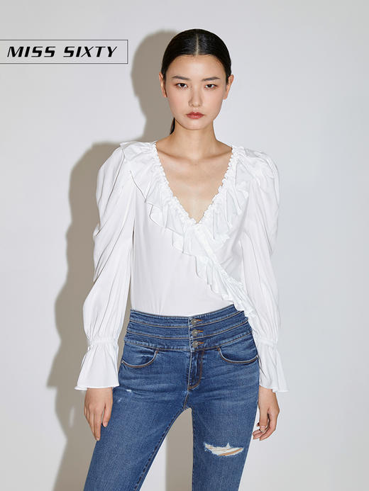 Miss Sixty2021春季新款衬衫女V领荷叶边泡泡袖上衣6N1XJ0920000 商品图0