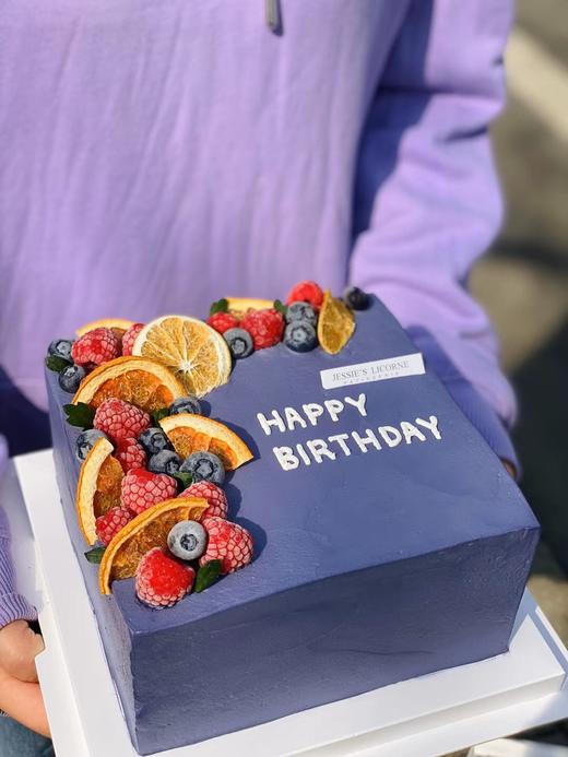 梦幻紫色方形水果生日蛋糕 商品图2