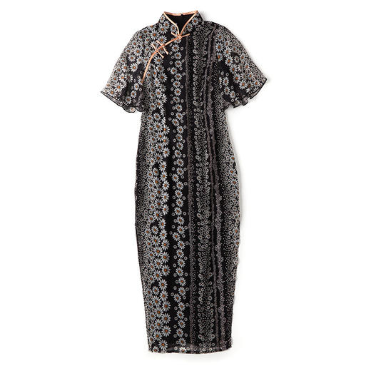 上海旗袍厂AYK-QF-200414雪纺小雏菊长款旗袍连衣裙改良立领短袖旗袍2021夏季国潮复古女装 商品图4