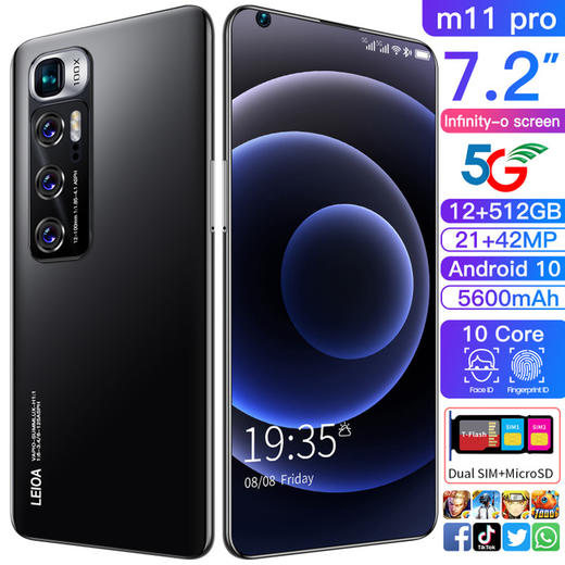 【智能手机】*M11 Pro7.2寸真穿孔2+16一体内置手机跨境手机安卓智能手机 商品图0