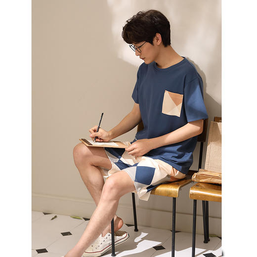 可人儿纯棉情侣睡衣女夏季短袖短裤ins风外穿睡裙女家居服男套装 商品图4