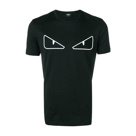 FENDI 芬迪 男士黑色棉质小恶魔眼睛图案时尚短袖T恤 FAF532 A78J F0GME 商品图0