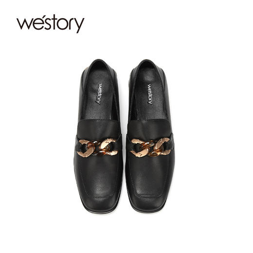 westory商场专柜同款2020秋季新品方头链条扣饰粗跟平底乐福鞋S20CM70511 商品图3