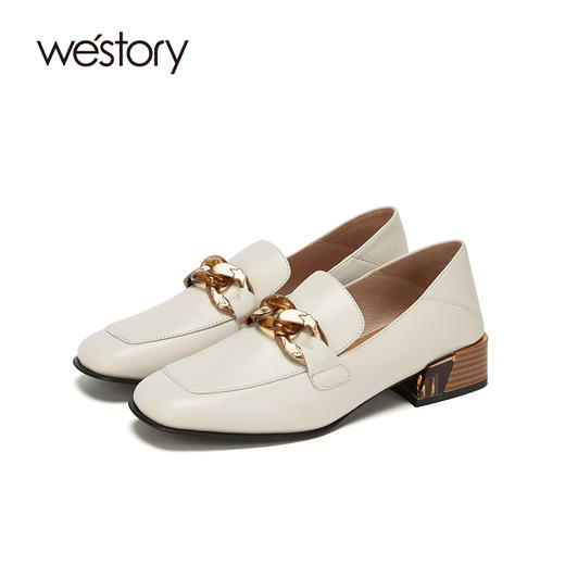 westory商场专柜同款2020秋季新品方头链条扣饰粗跟平底乐福鞋S20CM70511 商品图1
