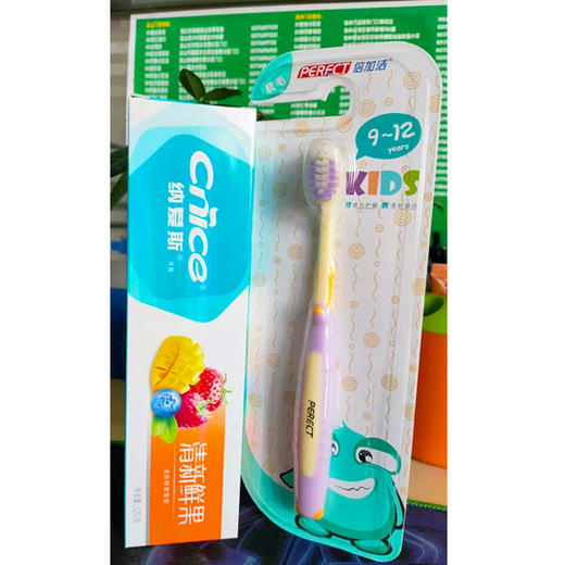 【13.9元/套】倍加洁9-12岁儿童软毛牙刷+纳爱斯清新鲜果牙膏120g 商品图0