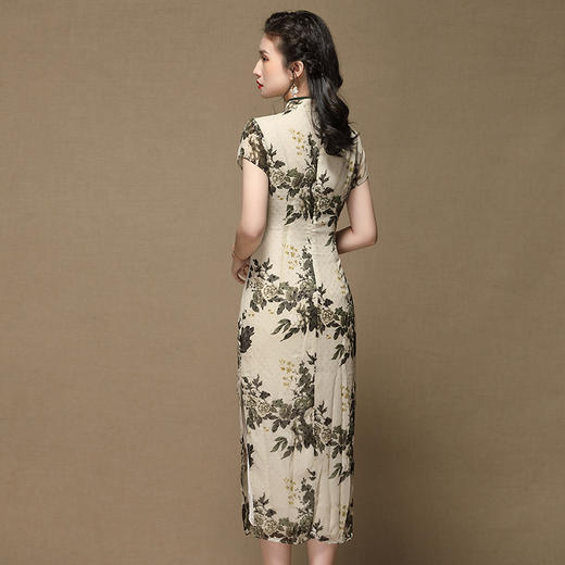 上海旗袍厂AYK-QF-200413-7雪纺印花短袖长旗袍立领修身复古连衣裙2021夏新品国潮优雅女装 商品图3