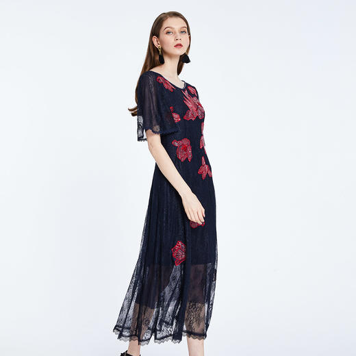 PG8A1斯尔丽2021年春季新品女人味定位亮片贴花蕾丝连衣裙 商品图0