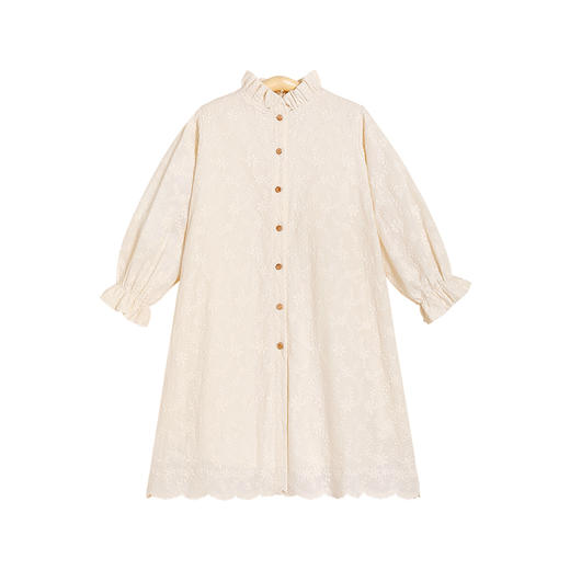 littletime童装法式绣花连衣裙 2021春装新款文艺杏衬衫中长裙 商品图3