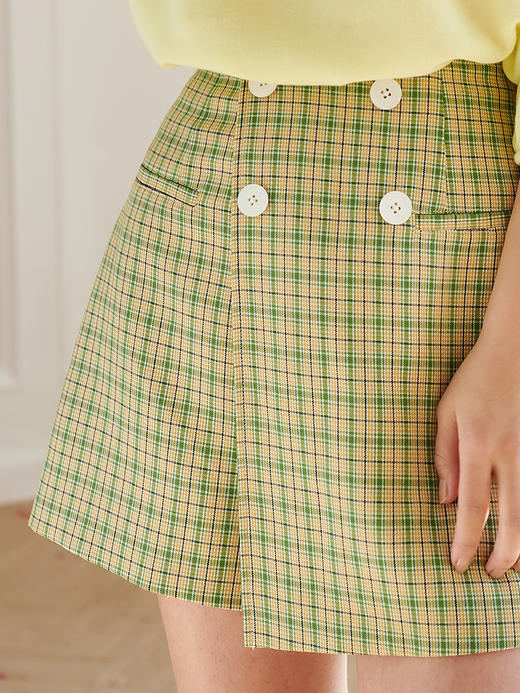 欧芮儿夏装新款高腰显瘦格子休闲短裙裤女宽松不规则时尚百搭 商品图3