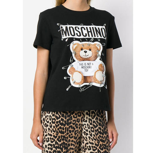 MOSCHINO 莫斯奇诺 女士棉质短袖印花T恤衫 黑色 0712 5526 1555 商品图1