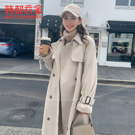 韩都衣舍韩版女装冬装新款宽松格子大衣中长毛呢外套LZ8770璎 商品图0