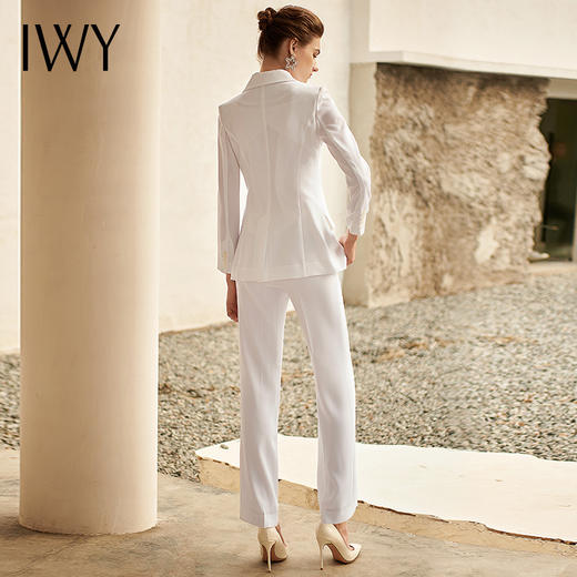 IWY/典雅白色西装西服套装女时尚微喇裤气质职业装修身通勤工作服正装cp9601 商品图3