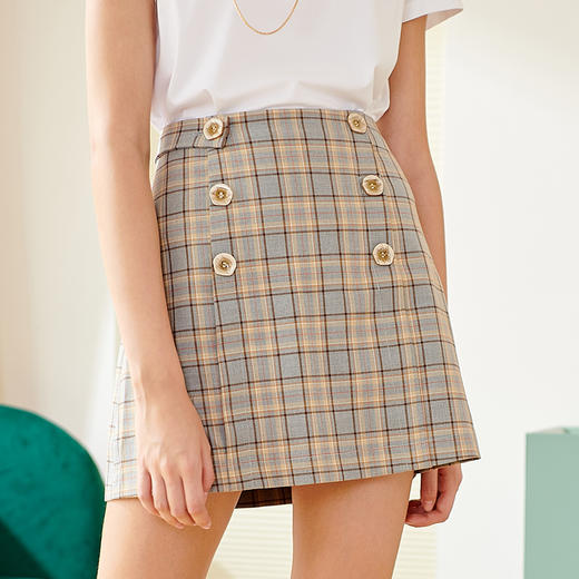 欧芮儿新品职场女装格子短裙A字裙半身裙高腰 商品图1