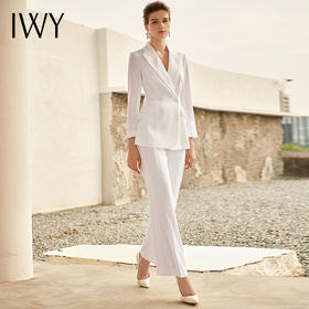 IWY/典雅白色西装西服套装女时尚微喇裤气质职业装修身通勤工作服正装cp9601