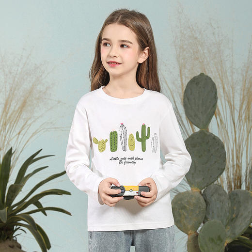 【100%棉】mettekids童装立体仙人掌绣花T恤女童长袖纯棉打底内搭 商品图1