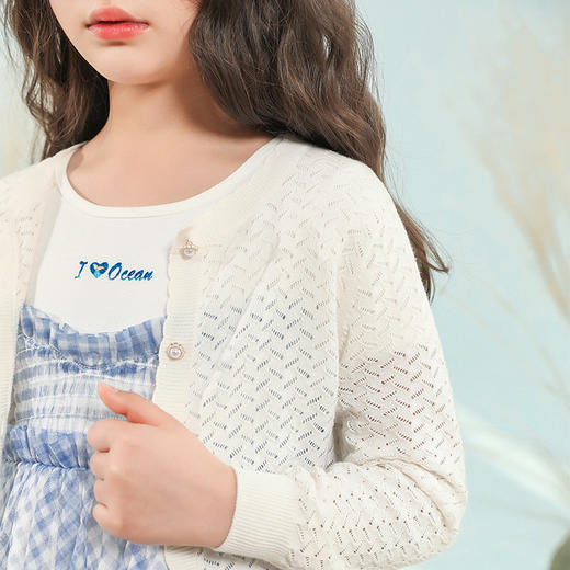 【棉+蚕丝针织外套】童装镂空针织开衫女童春新款短毛衣外套 商品图2