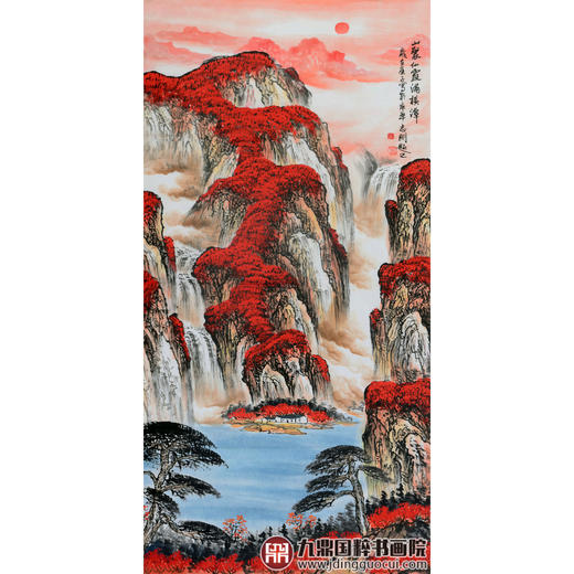 侯志明《山聚仙霞满横潭》68*138cm 山水竖幅作品 玄关/客厅挂画 商品图1