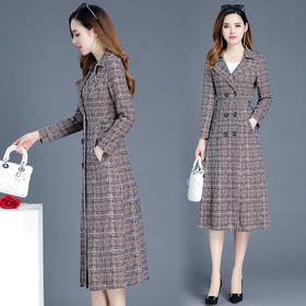 YWE  YMJ03A双排扣气质中长款格子风衣外套