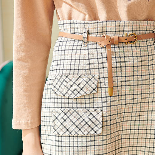 欧芮儿新款高腰显瘦格子半身裙女中长款洋气不规则包臀裙 商品图3