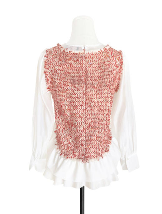 TYNVIE 花边下摆假两件拼接上衣 - 三文鱼橘 商品图3