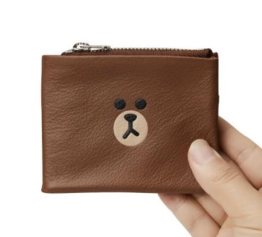 韩国 可爱 Line Friends棕色柔软皮革可折叠钱包JPY带授权招加盟代理 商品图0