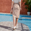 欧芮儿春装新款高腰显瘦格子半身裙女中长款不规则A字包臀裙 商品缩略图2