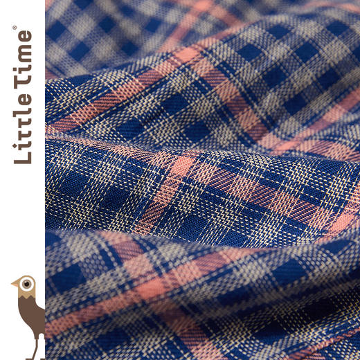 littletime女童格子衬衫 2021春装新款荷叶边格子学院风立领衬衣 商品图3