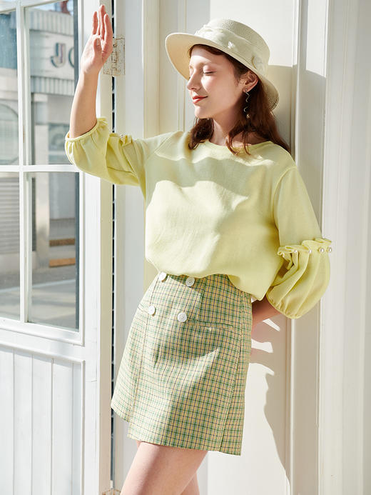 欧芮儿夏装新款高腰显瘦格子休闲短裙裤女宽松不规则时尚百搭 商品图2