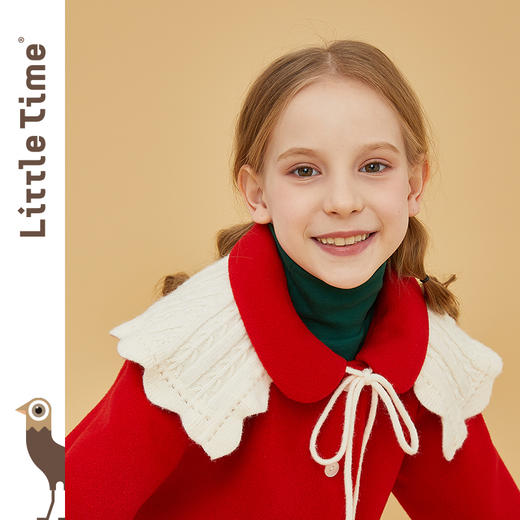 littletime童装毛织小披肩 2021春装新款复古提花系带百搭方便 商品图2