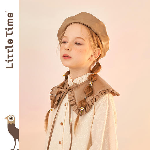 littletime童装荷叶边拼接小披肩 2021春装新款系带可搭假领子 商品图0